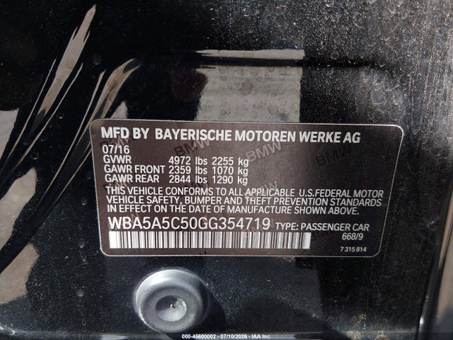 Продажа на аукционе авто 2016 Bmw 528i, vin: WBA5A5C50GG354719, номер лота: 45600002