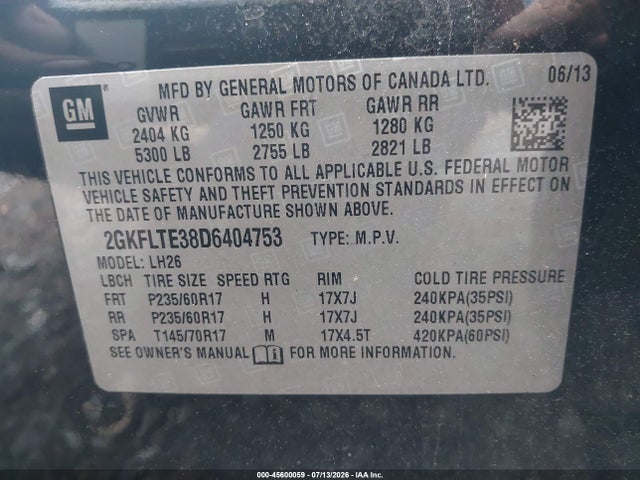 2013 Gmc Terrain Sle-2 მანქანა იყიდება აუქციონზე, vin: 2GKFLTE38D6404753, აუქციონის ნომერი: 45600059
