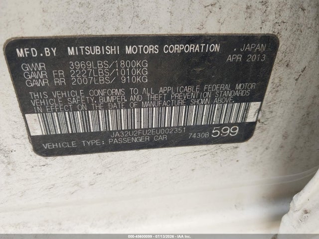 Aukcja sprzedaży 2014 Mitsubishi Lancer Es, vin: JA32U2FU2EU002351, numer aukcji: 45600099
