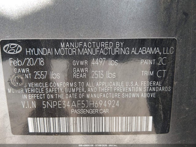Продажа на аукционе авто 2018 Hyundai Sonata Sport, vin: 5NPE34AF5JH694924, номер лота: 45600108