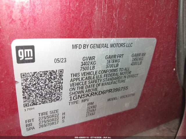 1GNSKRKD6PR398755 Chevrolet Tahoe 4wd Rst