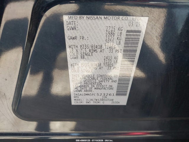 Продажа на аукционе авто 2015 Infiniti Qx60, vin: 5N1AL0MN5FC523261, номер лота: 45600125