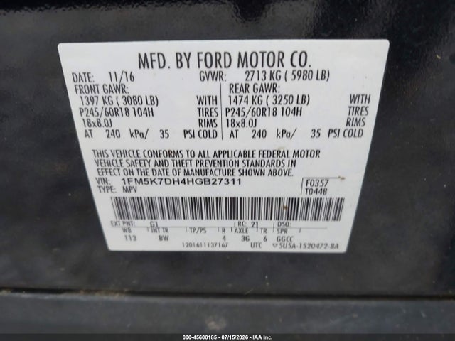 Ford EXPLORER XLT 2017 1FM5K7DH4HGB27311 Image 9