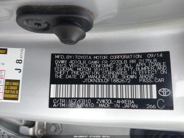 Toyota Prius Two 2015 JTDKN3DU2F1882672 Image 9