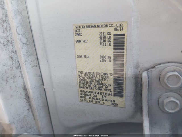 Nissan Maxima 3.5 Sv 2014 1N4AA5AP4EC487094 Image 9