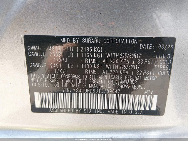 2026 Subaru Crosstrek Premium მანქანა იყიდება აუქციონზე, vin: 4S4GUHD63T3789047, აუქციონის ნომერი: 45600212