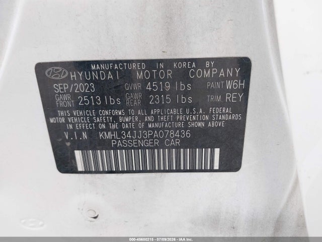 Продаж на аукціоні авто 2023 Hyundai Sonata Hybrid Sel, vin: KMHL34JJ3PA078436, номер лоту: 45600215