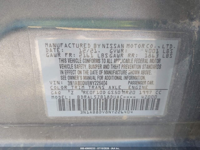 3N1AB8DV8NY226404 Nissan Sentra Sr Xtronic Cvt
