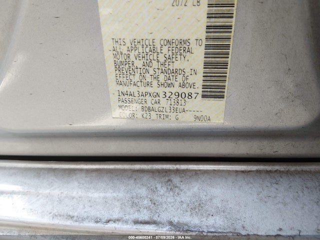 45600241 :رقم المزاد ، 1N4AL3APXGN329087 vin ، 2016 Nissan Altima 2.5/2.5 S/2.5 Sl/2.5 Sr/2.5 Sv مزاد بيع