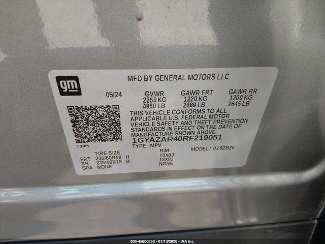 45600252 :رقم المزاد ، 1GYAZAR40RF219051 vin ، 2024 Cadillac Xt4 Fwd Luxury مزاد بيع