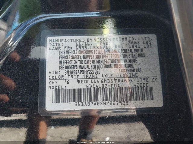 Продажа на аукционе авто 2017 Nissan Sentra S, vin: 3N1AB7APXHY227929, номер лота: 45600256