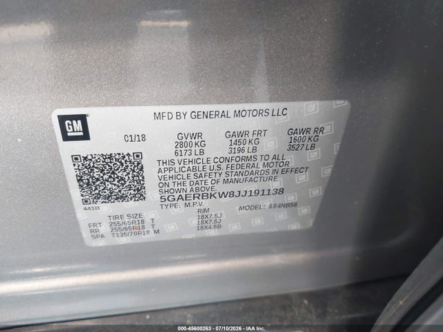 Продаж на аукціоні авто 2018 Buick Enclave Essence, vin: 5GAERBKW8JJ191138, номер лоту: 45600263