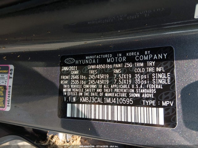 Продаж на аукціоні авто 2021 Hyundai Tucson Sport, vin: KM8J3CAL1MU410595, номер лоту: 45600266