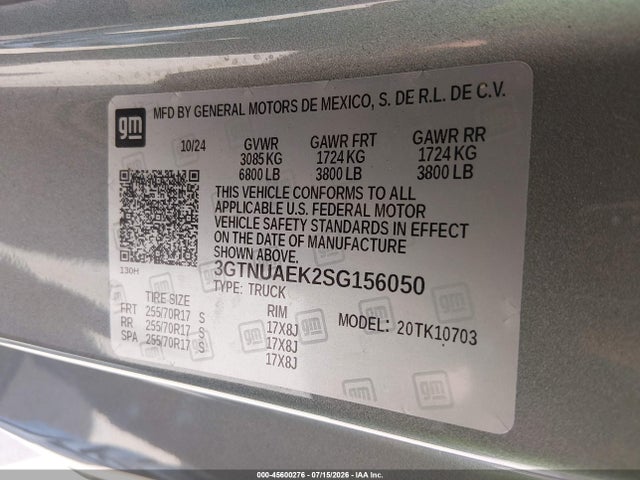 45600276 :رقم المزاد ، 3GTNUAEK2SG156050 vin ، 2025 Gmc Sierra 1500 4wd  Standard Box Pro مزاد بيع