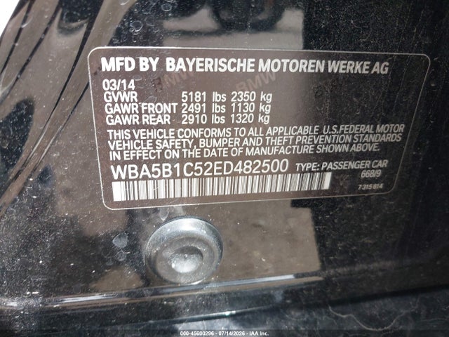 Продаж на аукціоні авто 2014 Bmw 535i, vin: WBA5B1C52ED482500, номер лоту: 45600296
