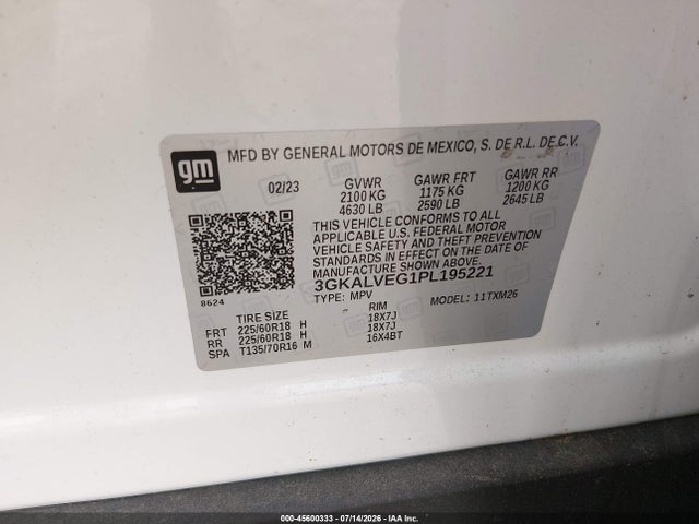 45600333 :رقم المزاد ، 3GKALVEG1PL195221 vin ، 2023 Gmc Terrain Awd Slt مزاد بيع