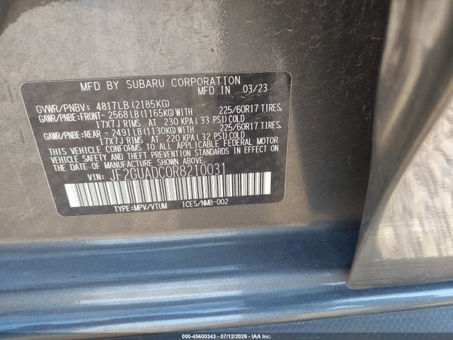 2024 Subaru Crosstrek Premium მანქანა იყიდება აუქციონზე, vin: JF2GUADC0R8210031, აუქციონის ნომერი: 45600343