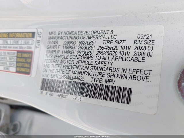 2021 Acura Rdx A-spec Package მანქანა იყიდება აუქციონზე, vin: 5J8TC2H64ML044825, აუქციონის ნომერი: 45600356