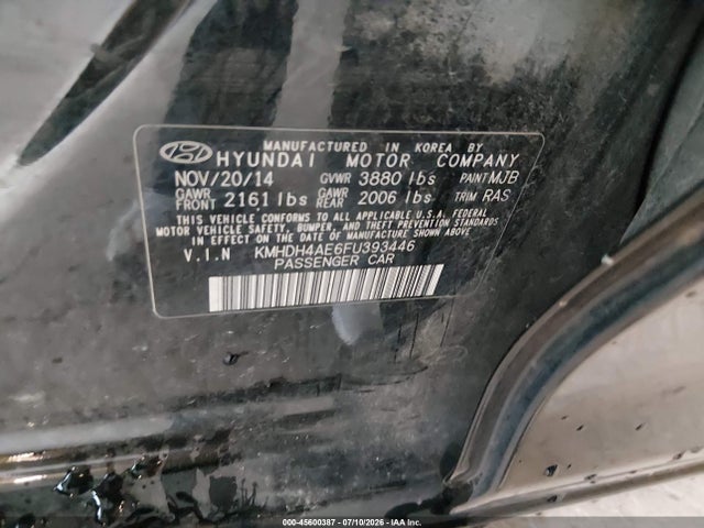 2015 Hyundai Elantra Se მანქანა იყიდება აუქციონზე, vin: KMHDH4AE6FU393446, აუქციონის ნომერი: 45600387