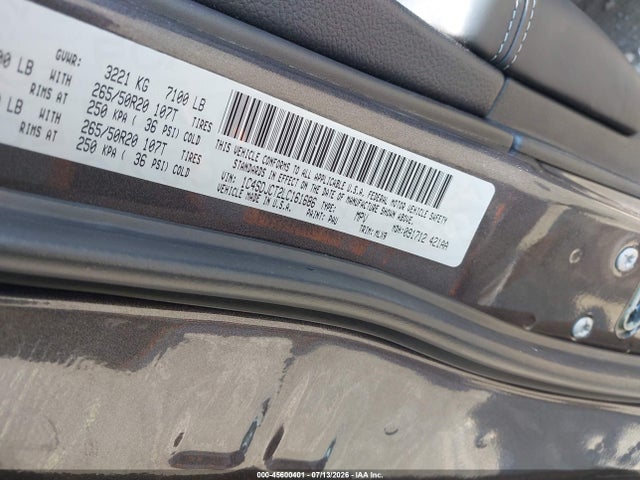 45600401 :رقم المزاد ، 1C4SDJCT2LC161686 vin ، 2020 Dodge Durango R/t Awd مزاد بيع