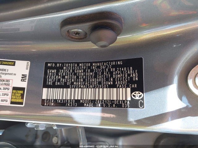 Toyota COROLLA LE 2022 5YFEPMAE5NP339501 Image 9
