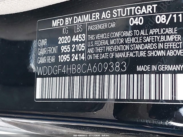 Aukcja sprzedaży 2012 Mercedes-benz C 250 Luxury/sport, vin: WDDGF4HB8CA609383, numer aukcji: 45600413