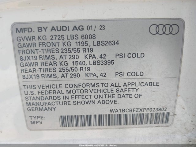 Aukcja sprzedaży 2023 Audi Q4 E-tron Premium Plus 40 Rwd, vin: WA1BCBFZXPP023802, numer aukcji: 45600418