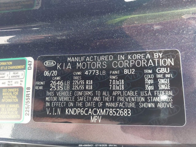 2021 Kia Sportage S მანქანა იყიდება აუქციონზე, vin: KNDP6CACXM7852683, აუქციონის ნომერი: 45600421