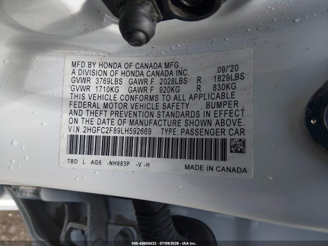 Honda Civic Sport 2020 2HGFC2F89LH592669 Image 9