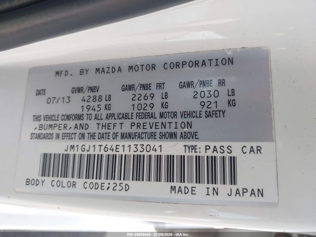 Продаж на аукціоні авто 2014 Mazda Mazda6 I Touring, vin: JM1GJ1T64E1133041, номер лоту: 45600440