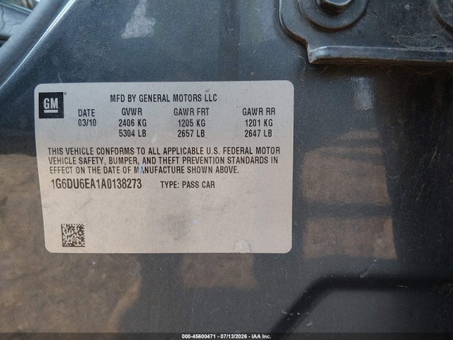 Продажа на аукционе авто 2010 Cadillac Sts Performance, vin: 1G6DU6EA1A0138273, номер лота: 45600471
