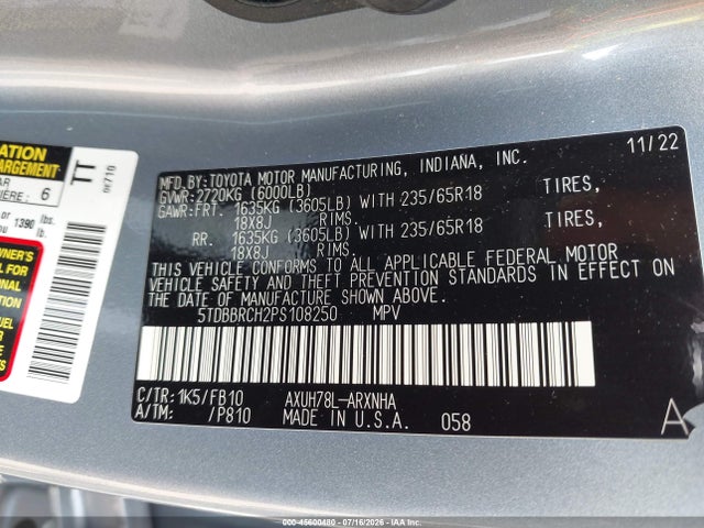 Toyota Highlander Hybrid Le 2023 5TDBBRCH2PS108250 Image 9
