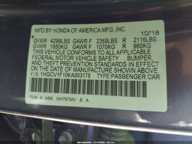 1HGCV1F10KA003175 Honda ACCORD LX