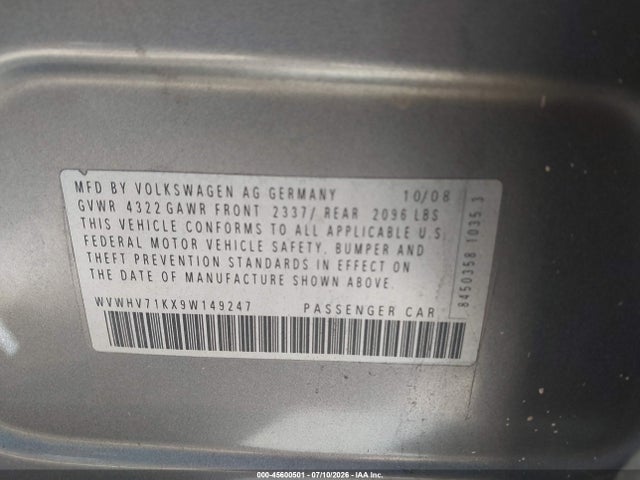 45600501 :رقم المزاد ، WVWHV71KX9W149247 vin ، 2009 Volkswagen Gti 4-door مزاد بيع
