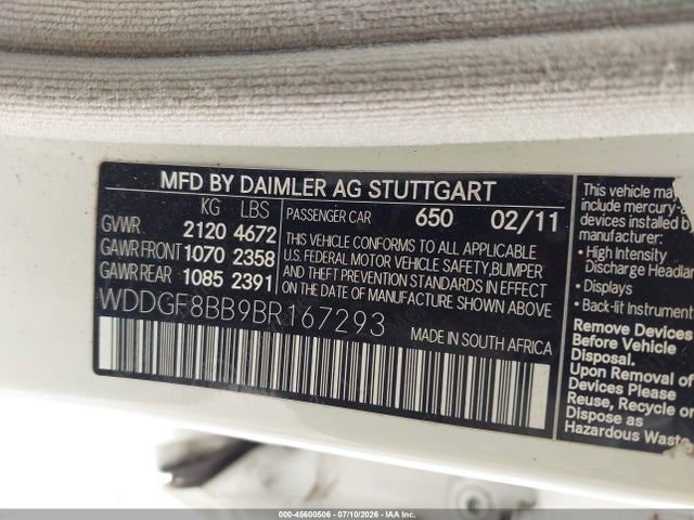 Aukcja sprzedaży 2011 Mercedes-benz C 300 Luxury 4matic/sport 4matic, vin: WDDGF8BB9BR167293, numer aukcji: 45600506