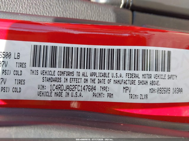45600515 :رقم المزاد ، 1C4RDJAG2FC147604 vin ، 2015 Dodge Durango Sxt مزاد بيع