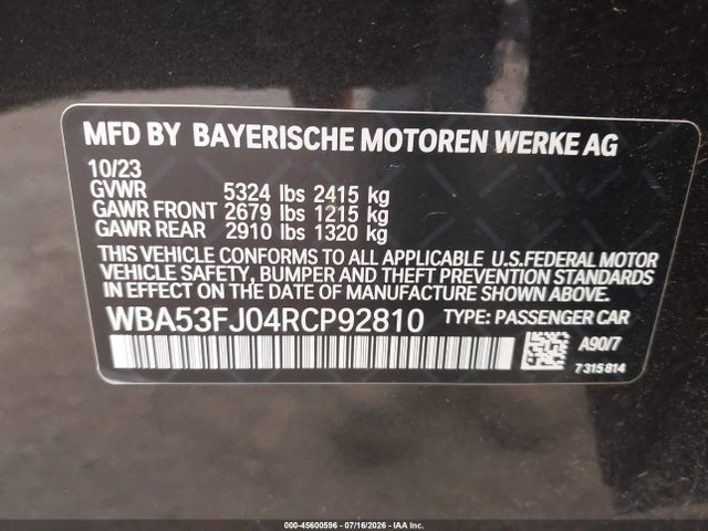 Продажа на аукционе авто 2024 Bmw 530i Xdrive, vin: WBA53FJ04RCP92810, номер лота: 45600596