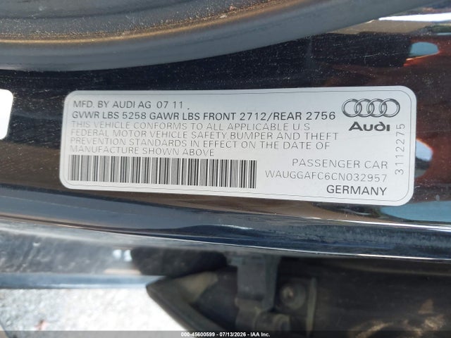 Aukcja sprzedaży 2012 Audi A6 3.0t Premium Plus, vin: WAUGGAFC6CN032957, numer aukcji: 45600599