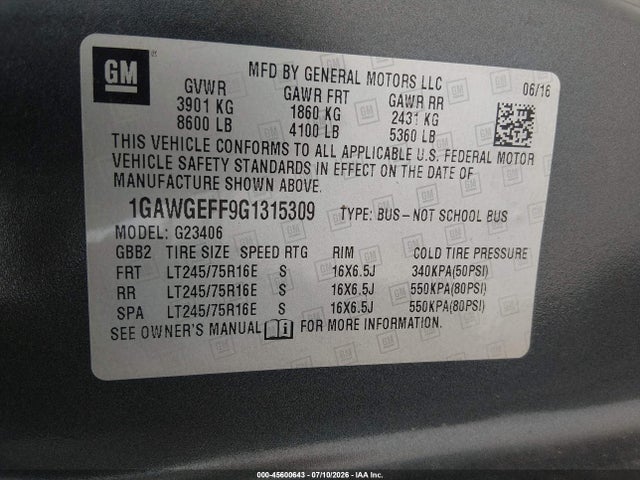 1GAWGEFF9G1315309 Chevrolet Express 2500 Ls
