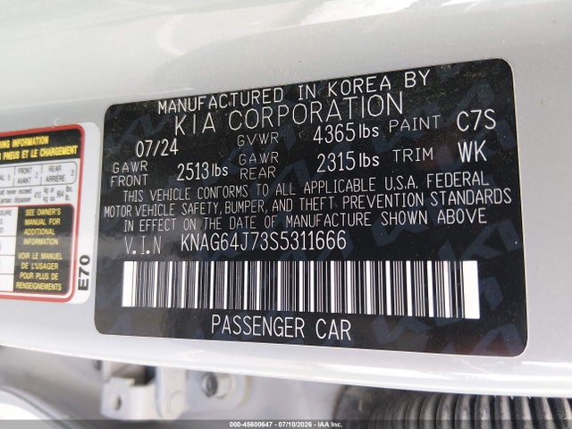 Продаж на аукціоні авто 2025 Kia K5 Gt-line, vin: KNAG64J73S5311666, номер лоту: 45600647