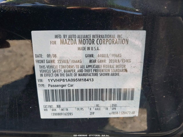 Продаж на аукціоні авто 2009 Mazda Mazda6 I Sport, vin: 1YVHP81A095M18413, номер лоту: 45600648