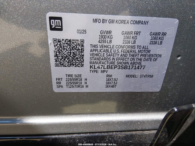 45600649 :رقم المزاد ، KL47LBEP3SB171477 vin ، 2025 Buick Envista Sport Touring Fwd مزاد بيع