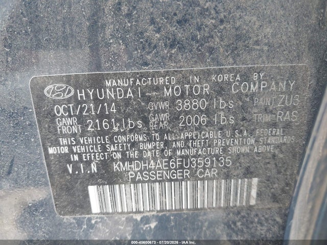 Продажа на аукционе авто 2015 Hyundai Elantra Limited, vin: KMHDH4AE6FU359135, номер лота: 45600673