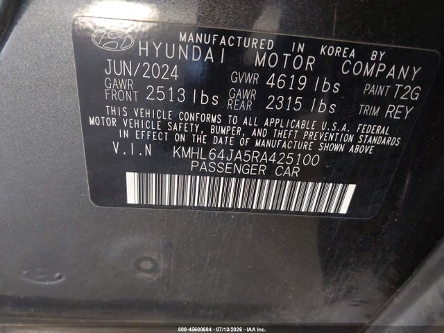 2024 Hyundai Sonata Sel მანქანა იყიდება აუქციონზე, vin: KMHL64JA5RA425100, აუქციონის ნომერი: 45600684