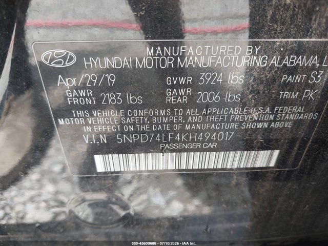 Hyundai ELANTRA SE 2019 5NPD74LF4KH494017 Image 9