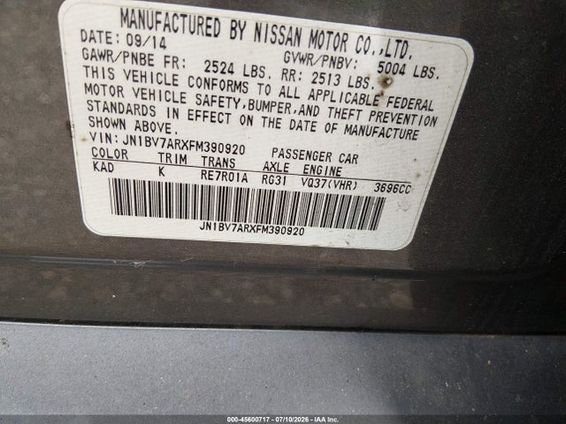 Продажа на аукционе авто 2015 Infiniti Q50 Premium, vin: JN1BV7ARXFM390920, номер лота: 45600717