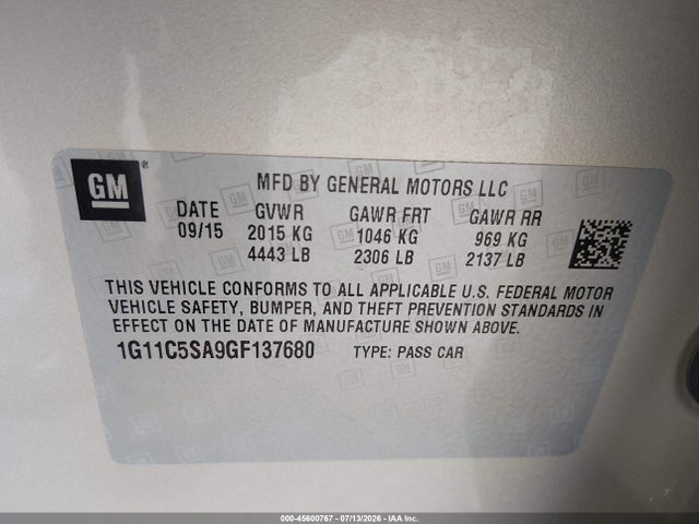 1G11C5SA9GF137680 Chevrolet Malibu Limited Lt