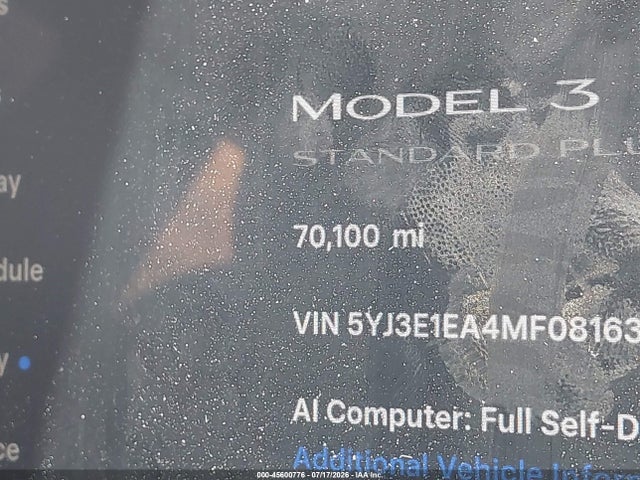 5YJ3E1EA4MF081632 Tesla Model 3 Standard Range Plus Rear-wheel Drive