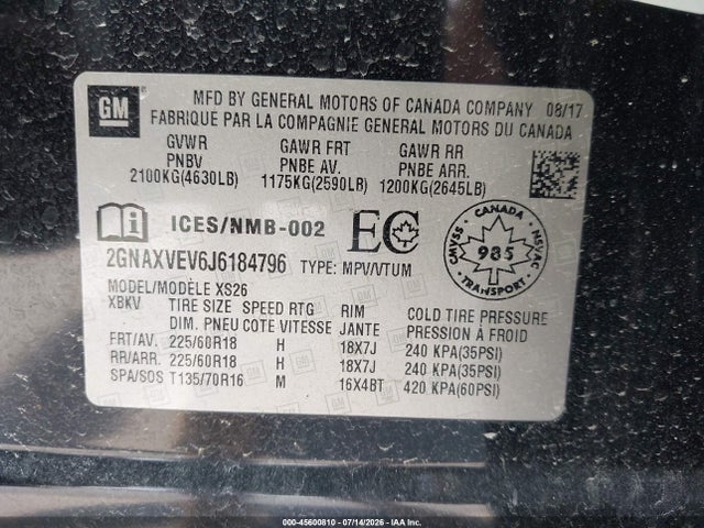Продаж на аукціоні авто 2018 Chevrolet Equinox Premier, vin: 2GNAXVEV6J6184796, номер лоту: 45600810
