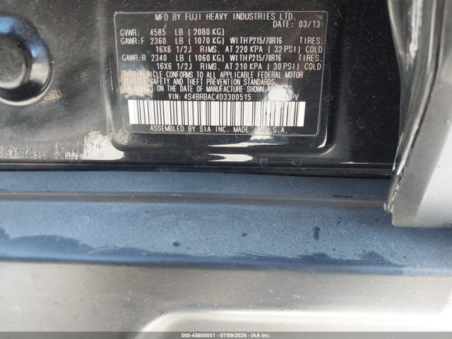 2013 Subaru Outback 2.5i მანქანა იყიდება აუქციონზე, vin: 4S4BRBAC4D3300515, აუქციონის ნომერი: 45600851
